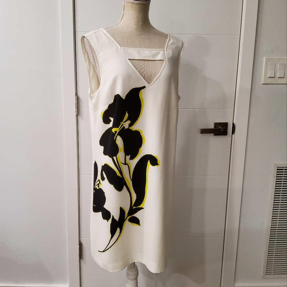Banana Republic White and Black Floral Sleeveless Dress